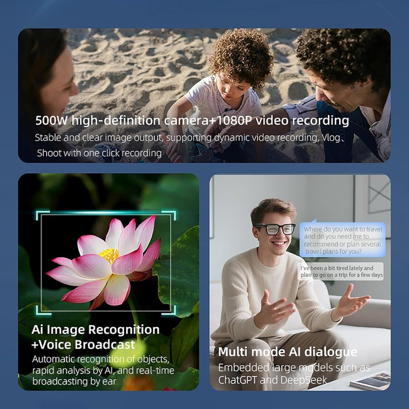 QJF Camera Glasses for Vlogging & Computer, Blue Light Filtering Smart Glasses with 1080P Recording, Hands-Free & App Preview, Voice Control - Image 4